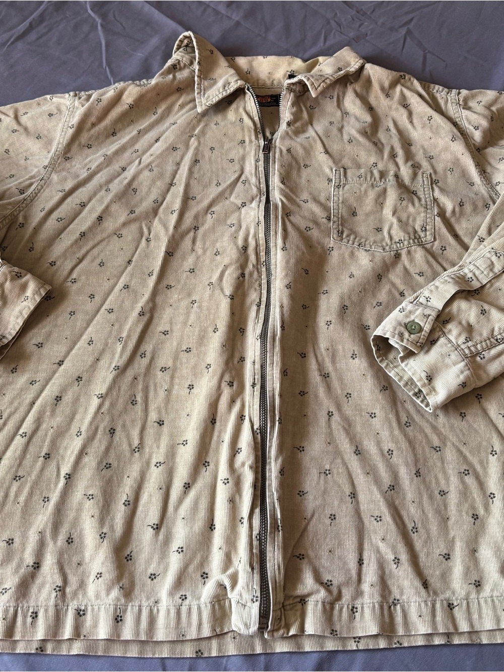 Route 66 Beige Printed Zip-Front Shirt Jacket